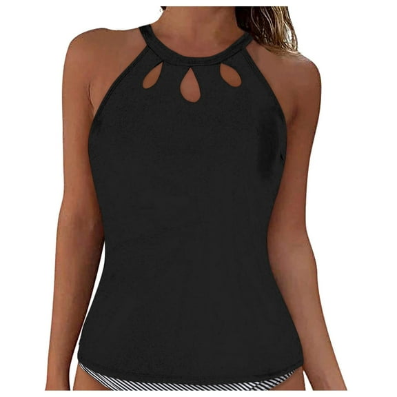 Hessimy Tankini Swimsuit for Women High Neck Ruched Tummy Control Top with Bottom Bathing Suits(Z03-Black,XL)