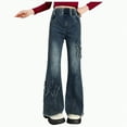 thumbnail image 1 of Hessimy Teen Girls Slim-Fit Flare Versatile Fashion Butterfly Patch Jeans Pants Kids Active High Elastic Flare Leggings Girl Comfy Trousers Street Dance Sports Pants (Blue,9-10 Years), 1 of 9