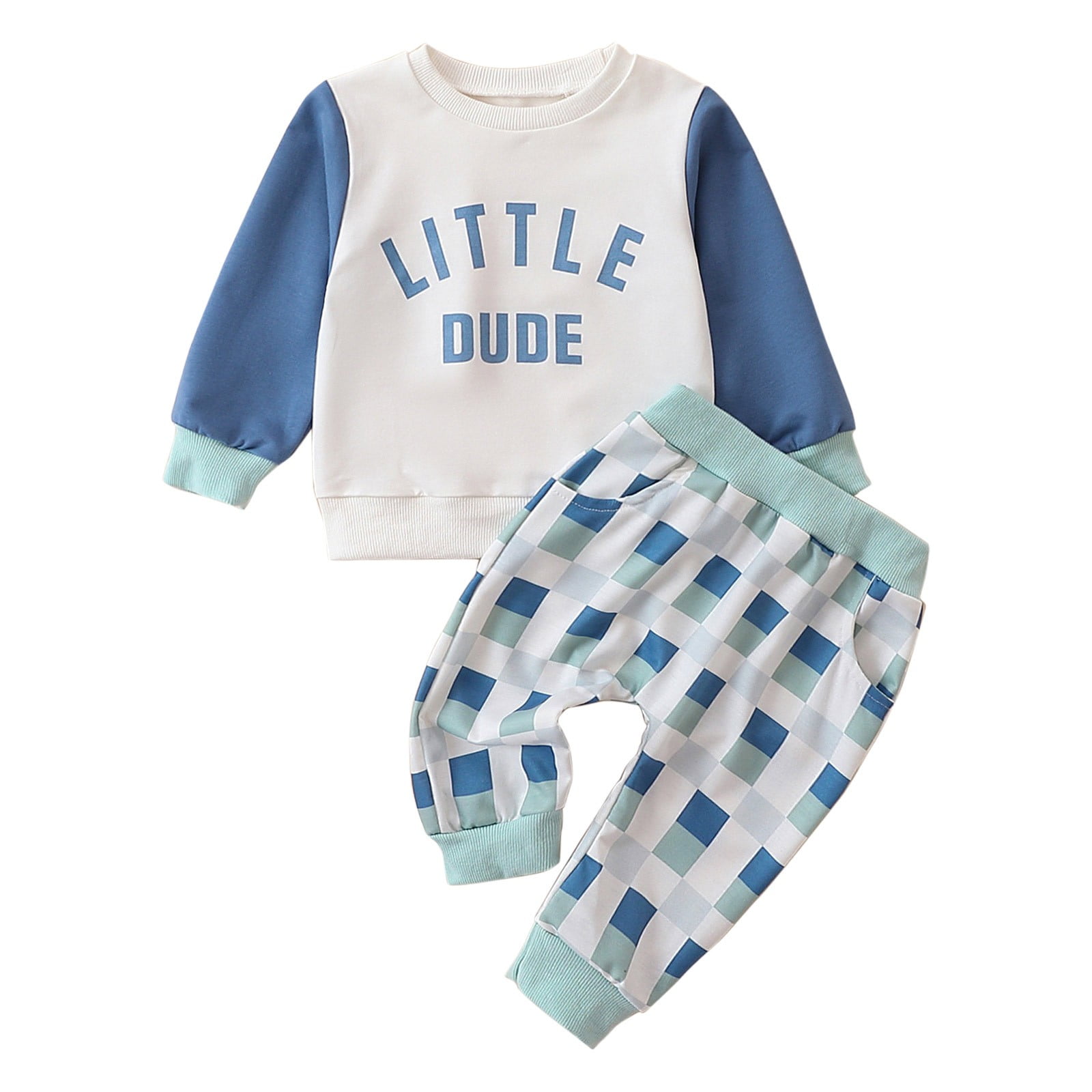 Sopiago Toddler Baby Boy Clothes Fall Winter Sweatshirt Pants 2 Piece Set Infant Letter Print Long Sleeve Top Suit Outfits Blue 3 6 Months