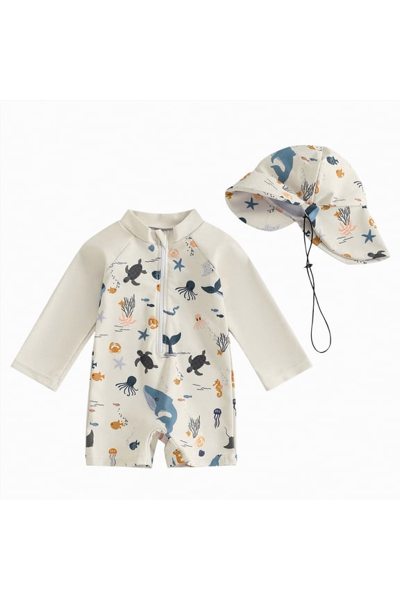 Toddler Baby Boys Swimsuits Trunk Rashguard Top & Shorts Set,Toddler(White,12-18 Months)