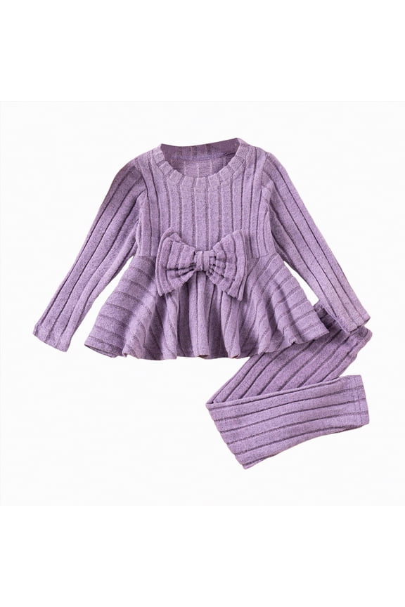 Toddler Baby Girl Clothes Long Sleeve Ruffle Tops Floral Print Pants And Headband Outfits Set 2pcs Fall Winter Clothes Romper Set Toddler Girl Outfits (Purple,18-24 Months)