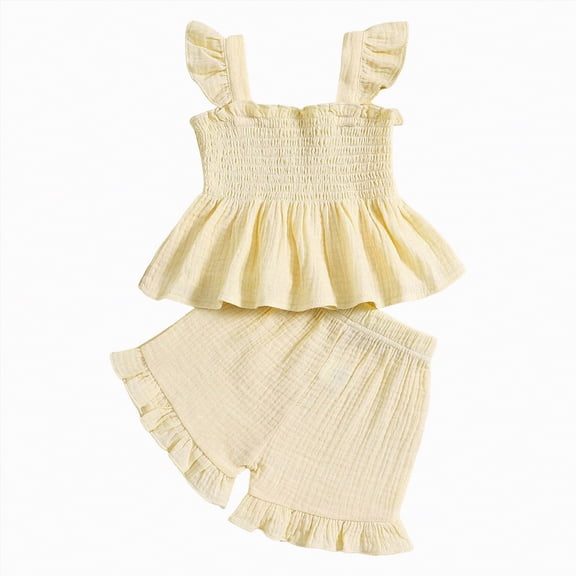 Hessimy Toddler Girls Clothes Athletic Summer Short Sleeve T-Shirt and Shorts Kids Outfit Set 1-10 Year(Beige,18-24 Months)