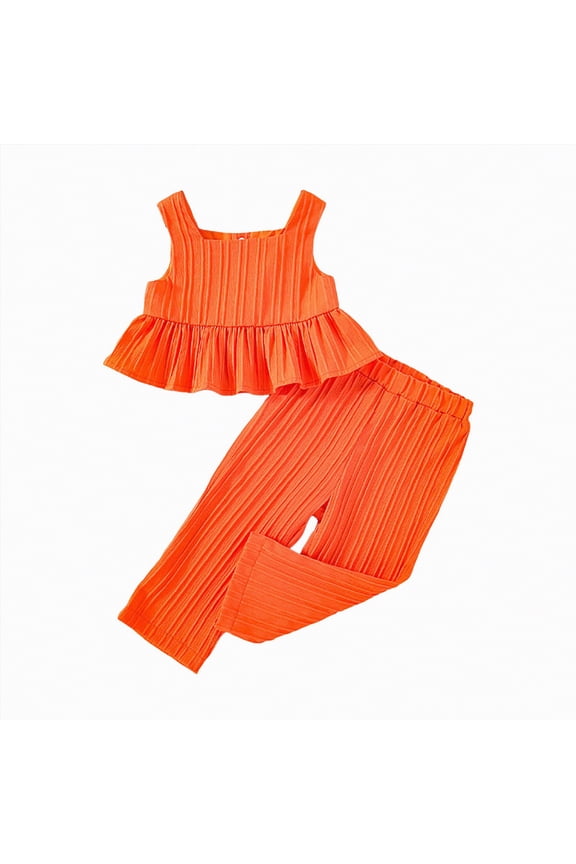 Toddler Girl Summer Clothes Outfits Kids Cotton Short Sleeve Shirt Shorts Set(Orange,12-18 Months)