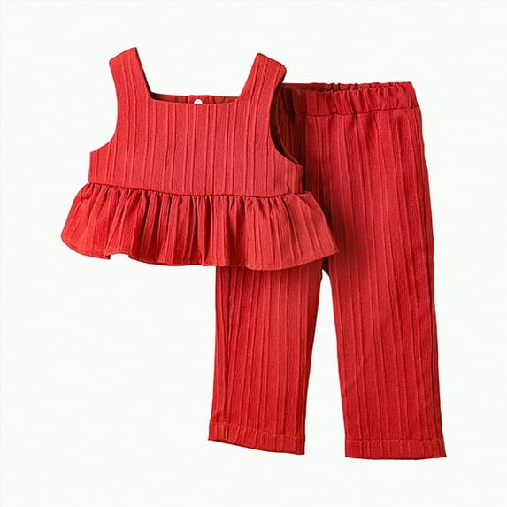 Hessimy Toddler Girl Summer Clothes Outfits Kids Cotton Short Sleeve Shirt Shorts Set(Red,18-24 Months)
