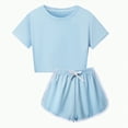 thumbnail image 1 of Hessimy Toddler Baby Girl Outfits 2T 3T 4T 5T Clothes Summer Kids Pattern Short Sleeve T-Shirt & Shorts Set,Everyday Wear(Light Blue,11-12 Years), 1 of 4