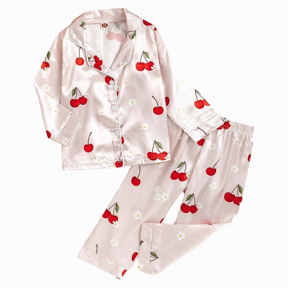 Hessimy Toddler Baby Girl Satin Toddler Pajamas Set Feather Trim Long Sleeve Button Down Tops Long Pants 2pcs Pjs Sleepwear Outfits ( Red,2-3 Years)