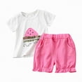 thumbnail image 1 of Hessimy Toddler Baby Girl Summer Clothes Letter Graphic Short Sleeve Shirt T-Shirt Tops + Casual Shorts Outfit Set,Statement Tee（Hot Pink,12-18 Months), 1 of 4
