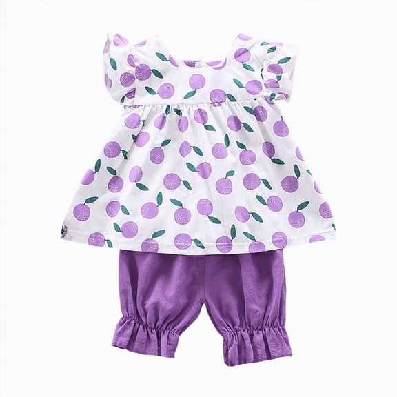 Hessimy Toddler Baby Girl Summer Clothes Short Sleeves T-Shirt Tops and Ruffled Shorts Set Cute Summer Outfits 2Pcs,Feminine Style(Purple,3-4 Years)