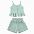 thumbnail image 1 of Hessimy Toddler Baby Girl Summer Clothes Short Sleeves T-Shirt Tops and Ruffled Shorts Set Cute Summer Outfits 2Pcs（Green,6-12 Months), 1 of 7