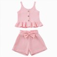 thumbnail image 1 of Hessimy Toddler Baby Girl Summer Clothes Short Sleeves T-Shirt Tops and Ruffled Shorts Set Cute Summer Outfits 2Pcs（Pink,3-4 Years), 1 of 7