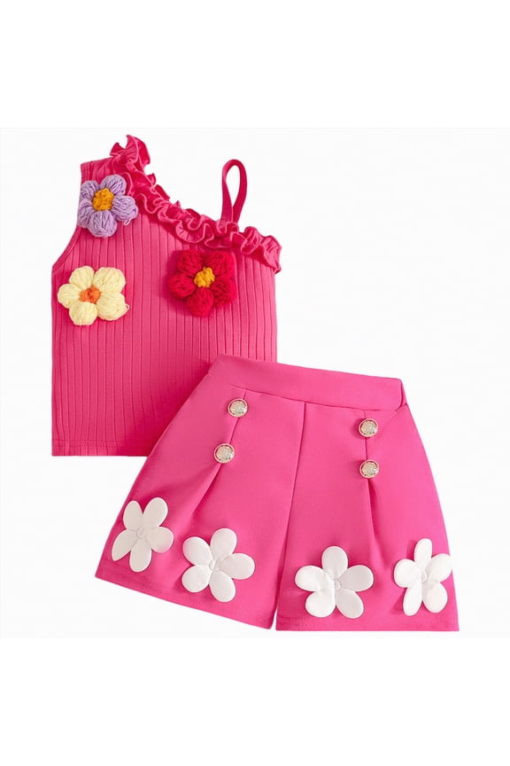 Toddler Baby Girls Clothes Short Sleeves T-Shirt Tops + Shorts Cute Summer Outfits Set(Hot Pink,12-15 Months)