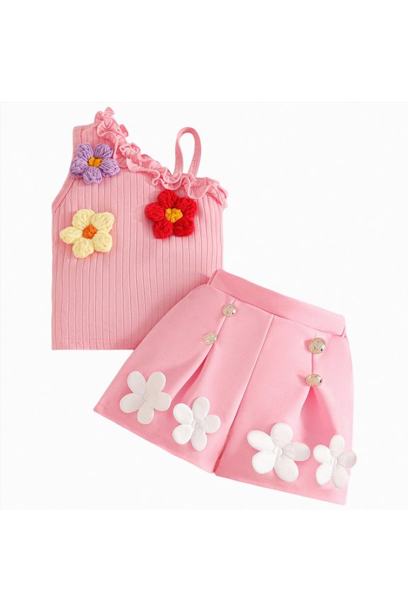 Toddler Baby Girls Clothes Short Sleeves T-Shirt Tops + Shorts Cute Summer Outfits Set(Pink,6-9 Months)