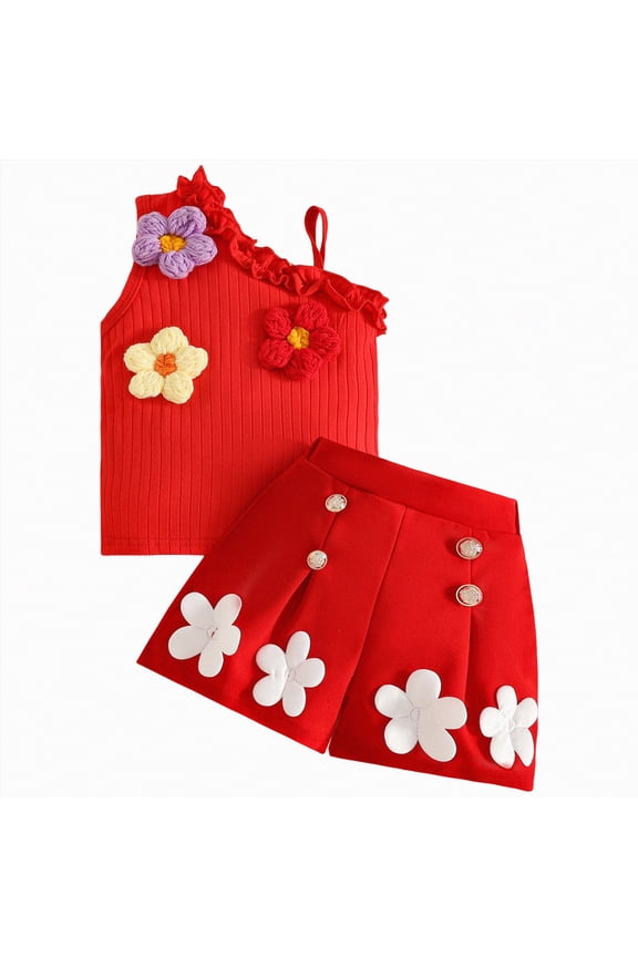 Toddler Baby Girls Clothes Short Sleeves T-Shirt Tops + Shorts Cute Summer Outfits Set(Red,18-24 Months)