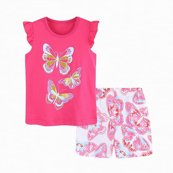 Hessimy Toddler Baby Girls Short Sleeve Top and Shorts 2-piece Set,Lightweight(Hot Pink,6-7 Years)
