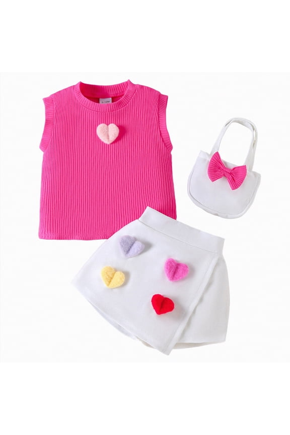 Toddler Baby Girls Summer Clothes Crewneck Short Sleeve Cartoon Print T-Shirts Tops Shorts Cute Outfits Set(Hot Pink,3-4 Years)