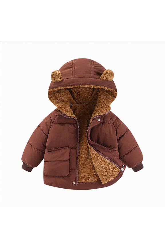 Toddler Baby Winter Coat Boys Girls Winter Bear Ears Hooded Coat Jacket Thick Warm Outerwear Clothes Outfits for Kids cute winter coat Multi-Pocket Polar fleece lining (Coffee,1-2 Years)