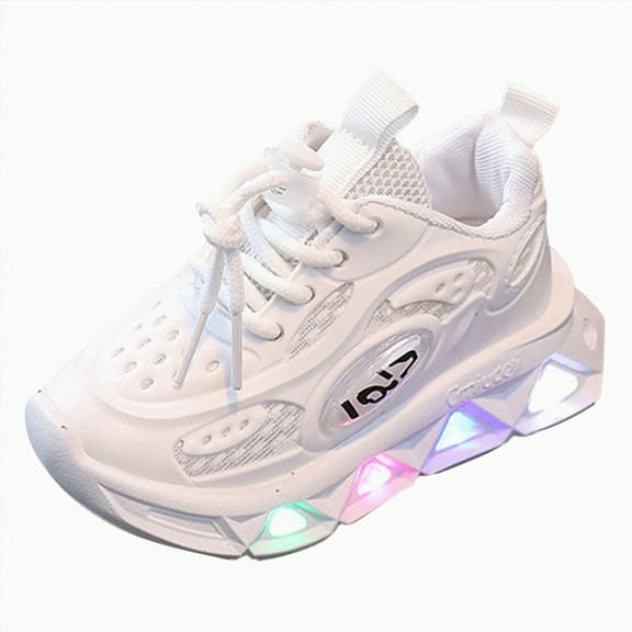 Hessimy Toddler & Big Kids Knit Cage Sneakers Sneakers Girls Sneakers Mesh White Sports Shoes Light Up Flashing Sneaker Running Shoes Back To School Sport Shoes (White,8.5)