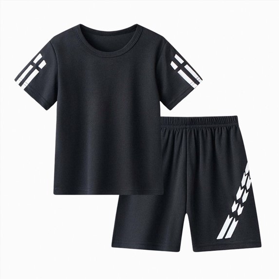 Hessimy Toddler Boy 2-Piece Summer Outfit Set Soft Short Set with Cute Cartoon Print Shorts for Daily Wear(Black,4-5 Years)