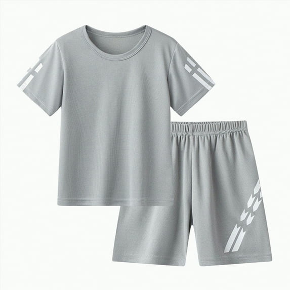 Hessimy Toddler Boy 2-Piece Summer Outfit Set Soft Short Set with Cute Cartoon Print Shorts for Daily Wear(Grey,7-8 Years)