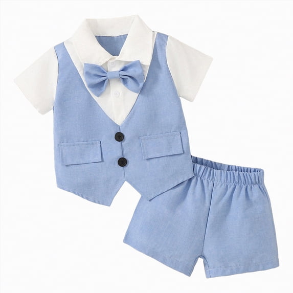 Hessimy Toddler Boy 2 Pieces T-shirts and Shorts Summer Outfit Cartoon Print Shirt Short Set,Easy Wear(Light Blue,2-3 Years)