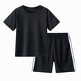 thumbnail image 1 of Hessimy Toddler Boy Back to School Outfit Dinosaur Embroidery Short Sleeve Shirt Tops Shorts Set Clothes（Black,4-5 Years), 1 of 4