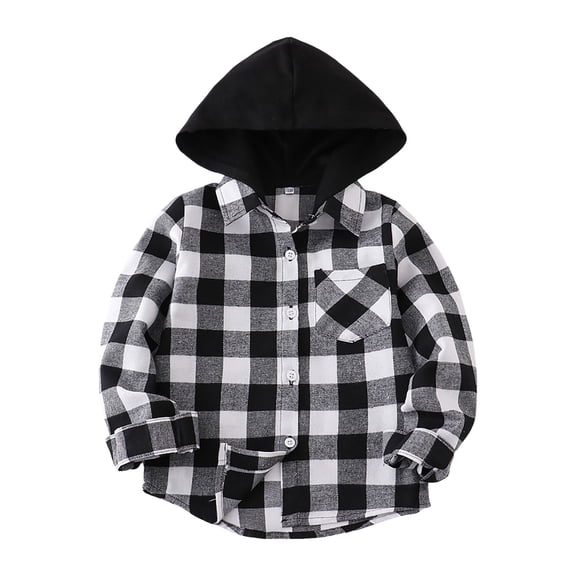 Hessimy Toddler Boy Button Up Shirt Toddler Plaid Shirt Toddler Boys Western Shirts Long Sleeve Father Son Shirt(Black,18-24 Months)