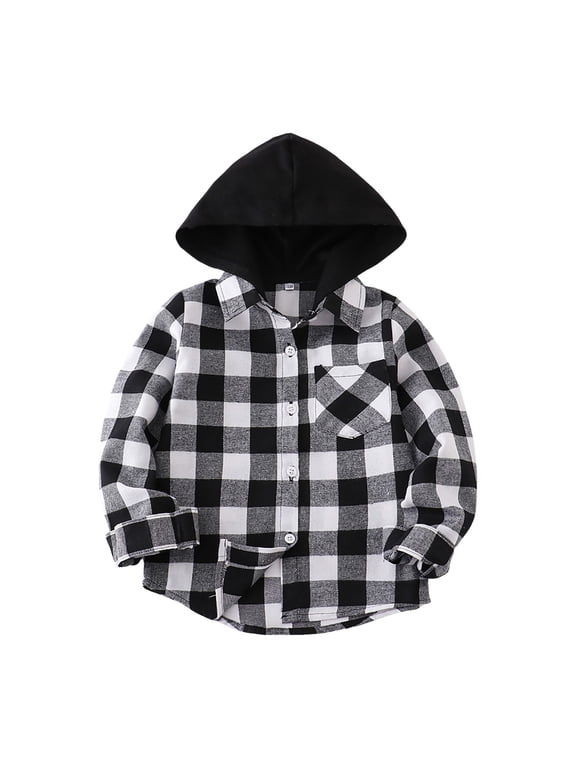 Toddler Boy Button Up Shirt Toddler Plaid Shirt Toddler Boys Western Shirts Long Sleeve Father Son Shirt(Black,18-24 Months)