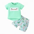 thumbnail image 1 of Hessimy Toddler Boy Cartoon Print Shorts Set Short Sleeve T-Shirt Tops and Shorts Summer Outfit Clothes,Fun Print（Green,3-4 Years), 1 of 7