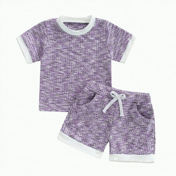 Hessimy Toddler Boy Clothes Kids Summer Short Sleeve T-Shirt and Shorts Outfit 2 Piece Sweatsuit Clothing Set(Light Purple,9-12 Months)