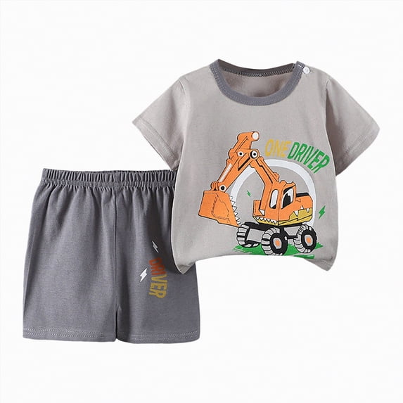 Hessimy Toddler Boy Clothes Outfits Cartoon Print Tee + Shorts 2 Pieces Summer Shorts Set,Shorts Set(Dark Gray,3-4 Years)