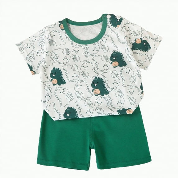 Hessimy Toddler Boy Relaxed T-Shirt and Shorts Set, Pack of 2(Dark Green,5-6 Years)