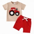 thumbnail image 1 of Hessimy Toddler Boy Clothes Outfits Short Summer Sleeve Letters Printed Shirt Shorts Sets 2PC Little Boy Clothing（Red,18-24 Months), 1 of 7