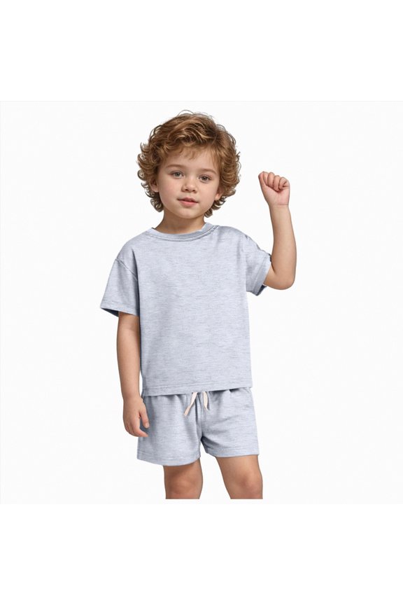 Toddler Boy Clothes Set Summer Short-Sleeve Shirt & Elastic Waist Shorts Set(Grey,3-4 Years)