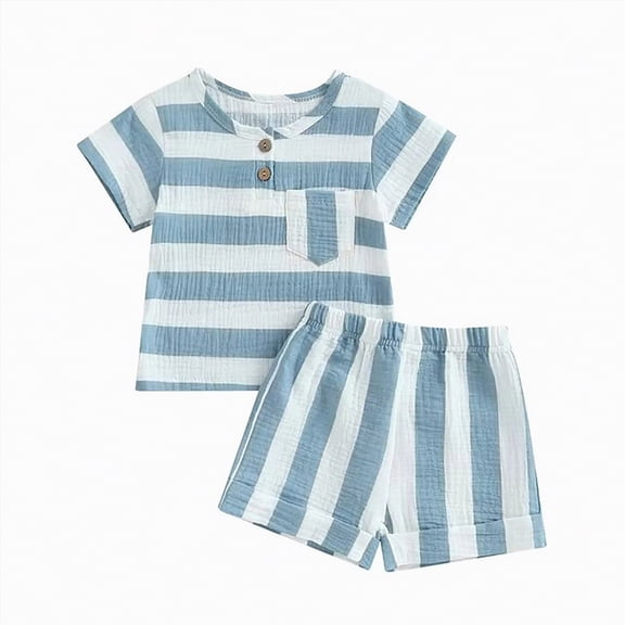 Hessimy Toddler Boy Cotton Summer Short Sleeve T-Shirt and Short Set,Ultra Soft(Sky Blue,2-3 Years)