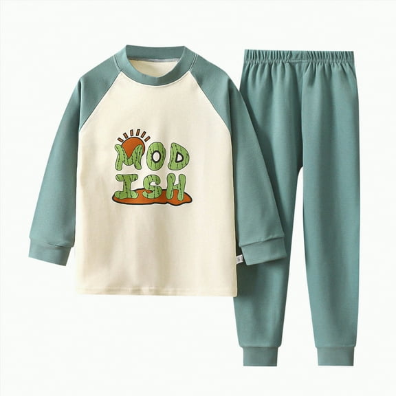 Hessimy Toddler Boy Fall-Winter Outfits Pants Sets 3t Toddler Boy Long Sleeve Pattern Prints Tops Elastic Pants 2pcs Set Toddler Pajamas Sleepwear Girl (Green,3-4 Years)