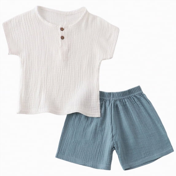 Hessimy Toddler Boy Print Short Sleeve Shirt & Casual Shorts Set Summer Outfits Clothes,Summer Vibe(Blue,3-4 Years)