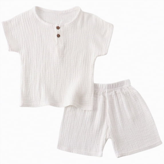 Hessimy Toddler Boy Print Short Sleeve Shirt & Casual Shorts Set Summer Outfits Clothes,Summer Vibe(White,12-18 Months)