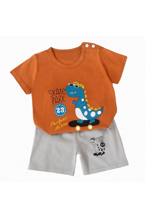 Toddler Boy Relaxed T-Shirt and Shorts Set, Pack of 2（Coffee,6-9 Months)