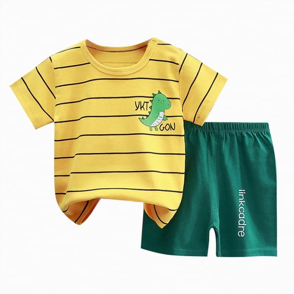 Hessimy Toddler Boy Short Set 2 Piece Crewneck T-Shirt and Short Outfits Summer Casual Sets for Kids(Green,18-24 Months)