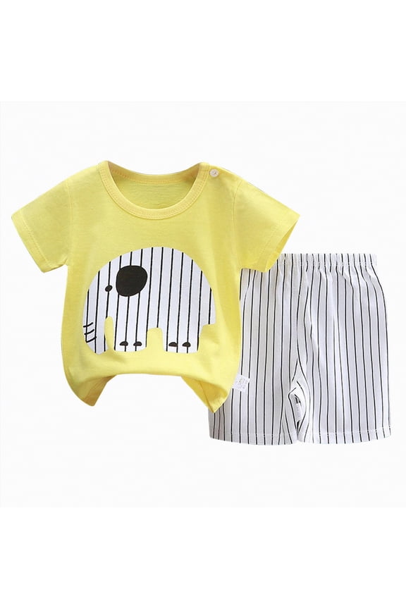 Toddler Boy Short Set 2 Piece Crewneck T-Shirt and Short Outfits Summer Casual Sets for Kids(White,5-6 Years)