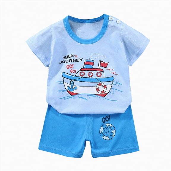 Hessimy Toddler Boy Short Set - 2 Piece Summer Outfit with T-Shirt and Shorts - Activewear Clothes,Toddler Active（Sky Blue,3-4 Years)
