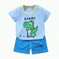 thumbnail image 1 of Hessimy Toddler Boy Short Sets Summer Dinosaur Outfits Short Sleeve Tops and Elastic Waist Shorts Matching Set,Matching Set（Sky Blue,12-18 Months), 1 of 4