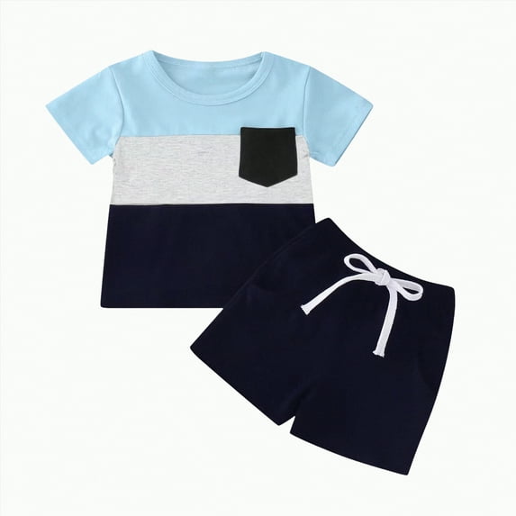 Hessimy Toddler Boy Short Sleeve Top and Shorts 2 Piece Outfit,Skin Friendly(Light Blue,0-6 Months)