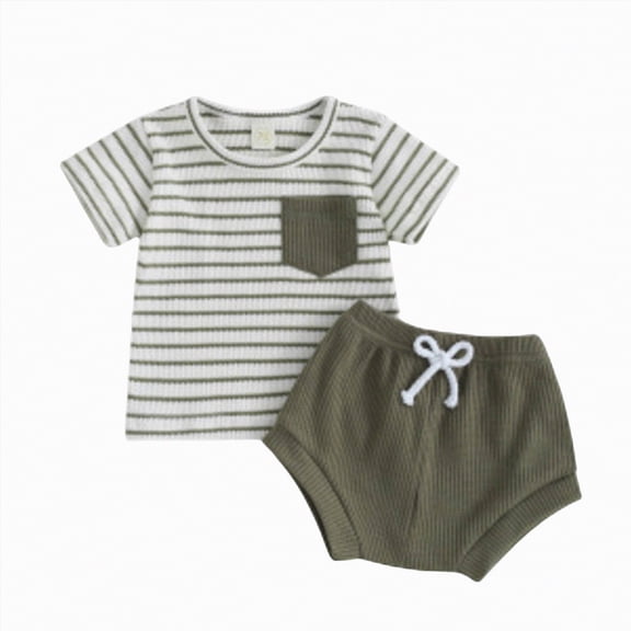 Hessimy Toddler Boy Short-sleeved T-shirt and Shorts Set Light and Soft Printed Clothing Set（Green,6-12 Months)