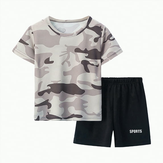 Hessimy Toddler Boy Shorts Set - 2 Piece Short Sleeve T-Shirt and Shorts Summer Outfit(Grey,3-4 Years)