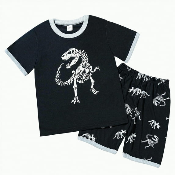 Hessimy Toddler Boy Summer Clothes Dinosaur T-Shirt and Shorts Outfits(Grey,5-6 Years)