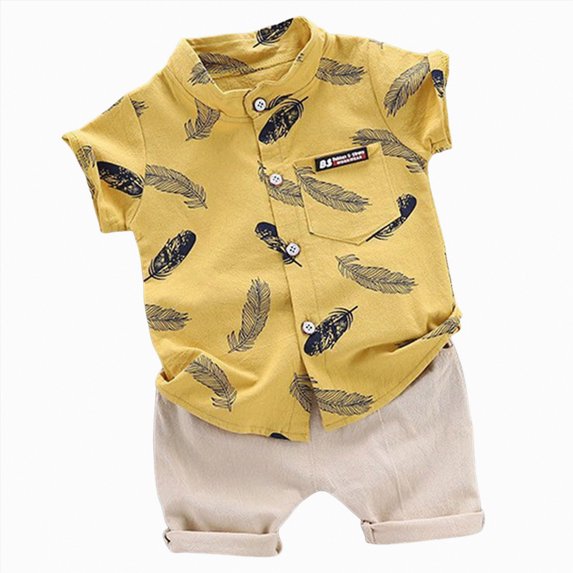 Hessimy Toddler Boy Summer Clothes Funny Letter T Shirt Elastic Waist Pockets Shorts Set 2 Piece Outfit(Yellow,3-4 Years)