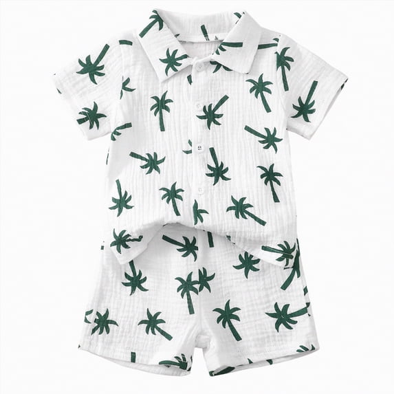 Hessimy Toddler Boy Summer Clothes Hawaiian Outfit Short Sleeve T-shirt Top & Shorts Set(White,12-18 Months)