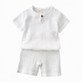 thumbnail image 1 of Hessimy Toddler Boy Summer Clothes Outfits Kids Cotton Short Sleeve Shirt Shorts Set（White,2-3 Years), 1 of 5