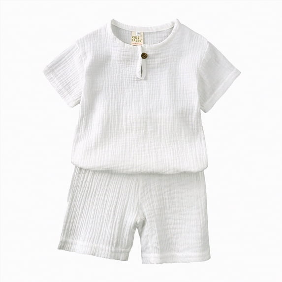 Hessimy Toddler Boy Summer Clothes Outfits Kids Cotton Short Sleeve Shirt Shorts Set(White,2-3 Years)